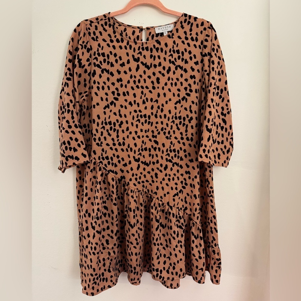 Hayden Los Angeles Leopard Print Swing Dress Asymmetrical Ruffle Size M - Picture 2 of 4